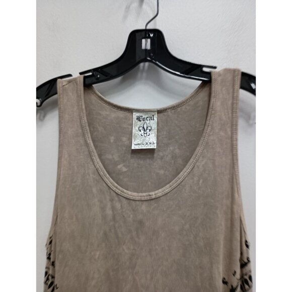 Vocal Womens Tunic Tank Top Size Small Beige Embellished BOHO Tribal Side Slit - Picture 2 of 9